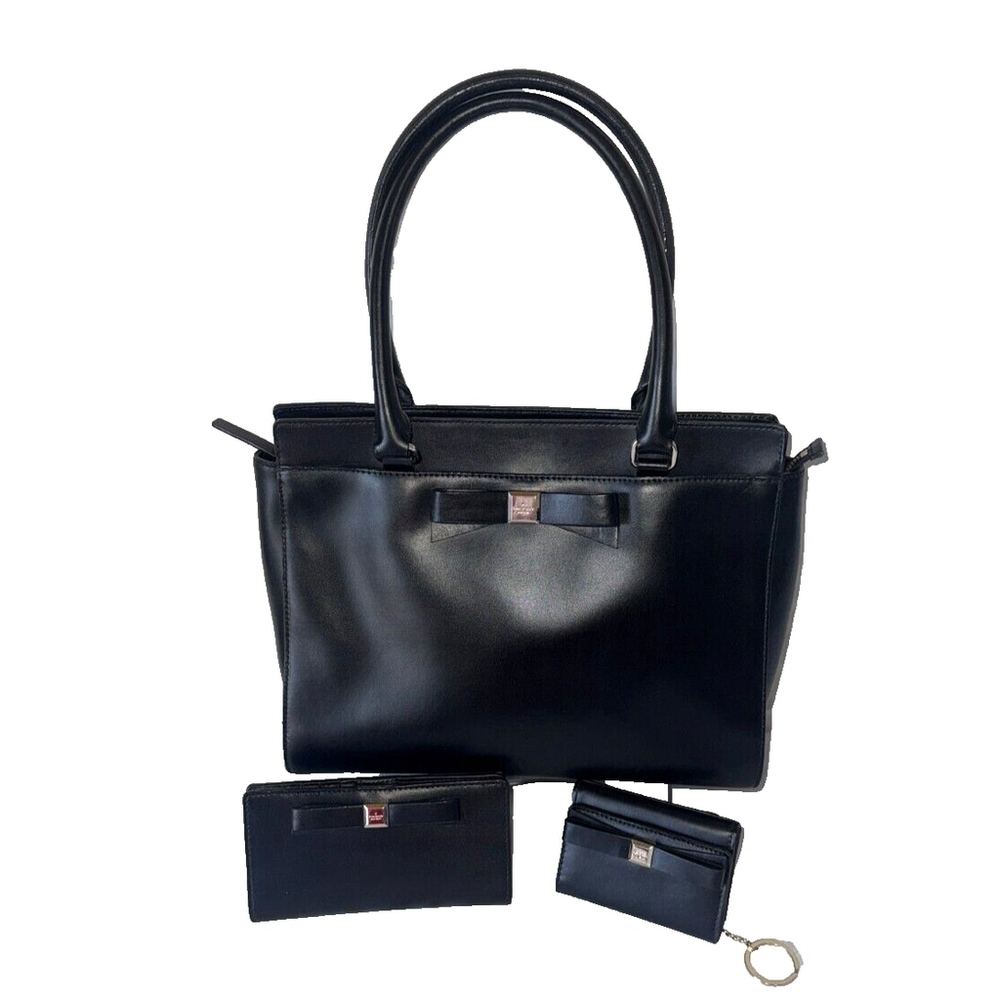 Kate Spade Montford Park Black  leather satchel wallet credit card holder $654